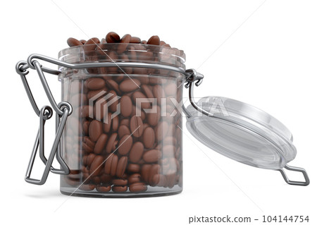 Glass jar with coffee beans isolated on white background. Glass jar with coffee beans isolated on white background. 104144754