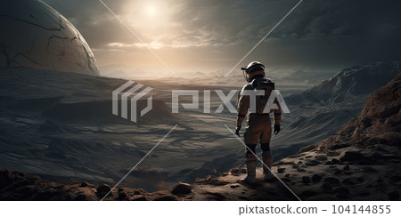 Astronaut exploring extraterrestrial landscape 104144855