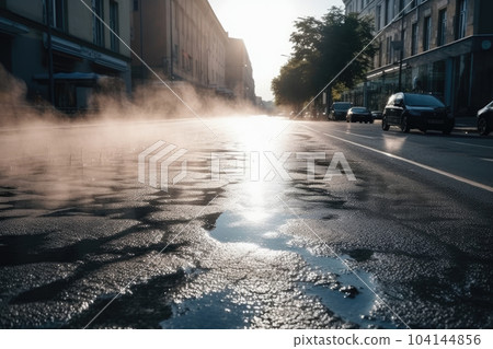 Urban empty street during extremely hot summer 104144856