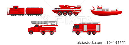 Red Transportation for Firefighting or Fire Extinguishing Vector Set Red Transportation for Firefighting or Fire Extinguishing Vector Set 104145251