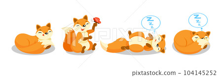 Cute Red Fox Animal with Bushy Tail in Different Pose Vector Set Cute Red Fox Animal with Bushy Tail in Different Pose Vector Set 104145252