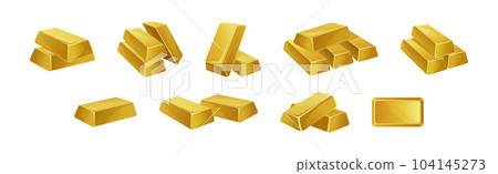 Golden Bar or Ingot Pile as Precious Metal Vector Set Golden Bar or Ingot Pile as Precious Metal Vector Set 104145273
