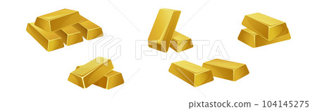 Golden Bar or Ingot Pile as Precious Metal Vector Set 104145275