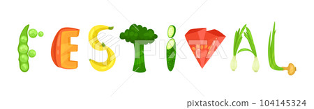 Veggie English Festival Word with Alphabet Letters Made from Fresh Fruit and Vegetables Vector Set Veggie English Festival Word with Alphabet Letters Made from Fresh Fruit and Vegetables Vector Set 104145324