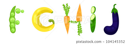 Veggie English Alphabet Letters Made from Fresh Fruit and Vegetables Vector Set Veggie English Alphabet Letters Made from Fresh Fruit and Vegetables Vector Set 104145352