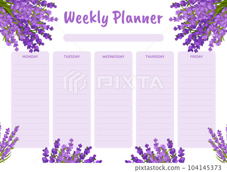 Weekly Planner with Purple Lavender Flower Vector Template Weekly Planner with Purple Lavender Flower Vector Template 104145373