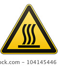 Caution - danger. Hot surface. Warning sign. Yellow triangle with a black image. White background. Vector illustrations. 104145446