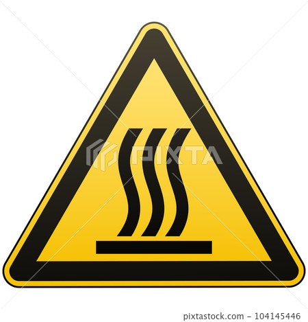 Caution - danger. Hot surface. Warning sign. Yellow triangle with a black image. White background. Vector illustrations. 104145446
