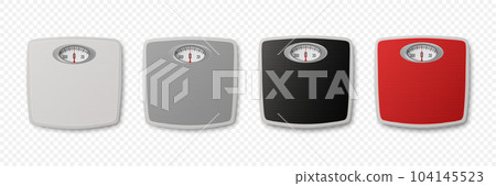 Vector 3d Realistic Bathroom Scales. Bathroom Body Weight Scales Icon Set Closeup Isolated in Front, Top View. Classic Retro Bathroom Floor Scale Design Template Vector 3d Realistic Bathroom Scales. Bathroom Body Weight Scales Icon Set Closeup Isolated in Front, Top View. Classic Retro Bathroom Floor Scale Design Template 104145523
