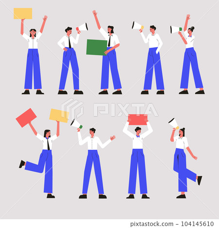 Business Man and Woman Character with Megaphone and Signboard Vector Set Business Man and Woman Character with Megaphone and Signboard Vector Set 104145610