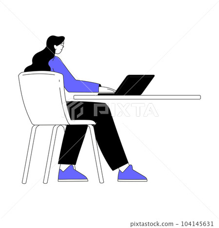 Business Process with Woman Character Sitting at Laptop Working Vector Illustration 104145631