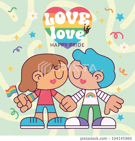Cute homosexual couple kissing each other Proud month Vector 104145860