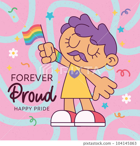 Isolated cute transgender character holding lgbt flag Proud month Vector Isolated cute transgender character holding lgbt flag Proud month Vector 104145863