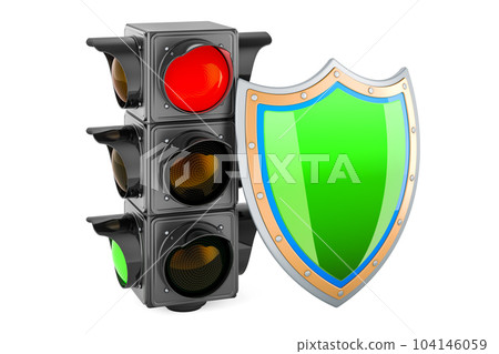 Traffic light with shield, 3D rendering Traffic light with shield, 3D rendering 104146059