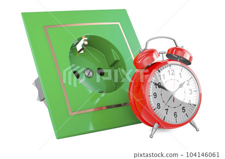 Electric socket with alarm clock, 3D rendering 104146061