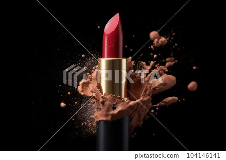 Lipstick with powder splash. Illustration AI Generative 104146141