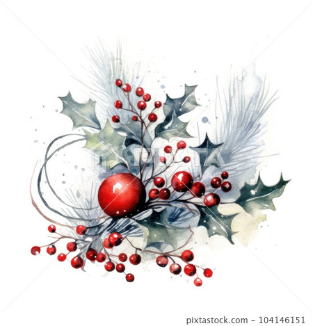 Christmas composition watercolor. Illustration AI Generative 104146151