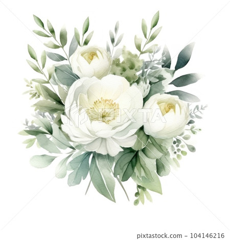 White flower watercolor isolated. Illustration AI Generative White flower watercolor isolated. Illustration AI Generative 104146216