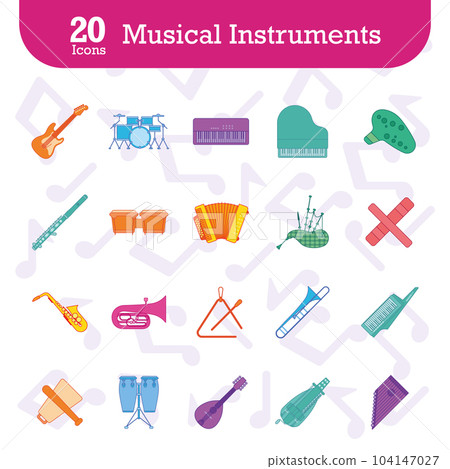Set of colored musical instruments icons Vector 104147027