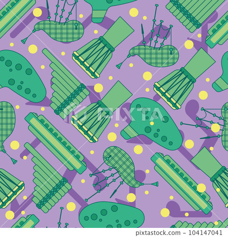 Colored seamless pattern background with musical instruments Vector Colored seamless pattern background with musical instruments Vector 104147041