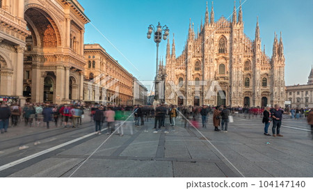 Panorama showing Milan Cathedral and Vittorio Emanuele gallery timelapse. 104147140