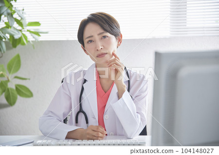 Female doctor providing online medical treatment Female doctor providing online medical treatment 104148027