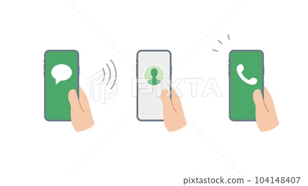 A set of icons for contacting the smartphone held in hand A set of icons for contacting the smartphone held in hand 104148407
