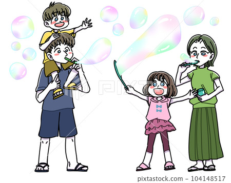 一家四口玩肥皂泡 104148517