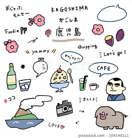 Kagoshima hand drawn icon set 104148521
