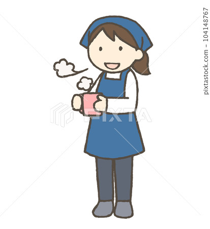 一個女人在杯子裡喝飲料的插圖 104148767