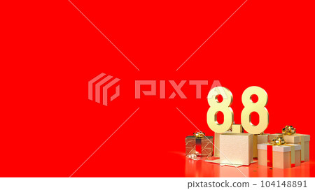 The 8.8 gold number and gift box for promotion concept 3d rendering 104148891
