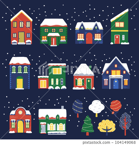 Snowy night house illustration set Snowy night house illustration set 104149068