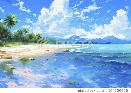 擁有大海和海灘的熱帶度假村插圖“AI 生成圖像” 104150036