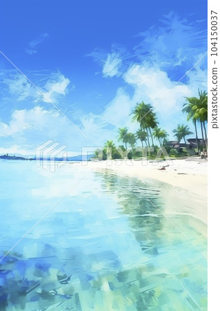 擁有大海和海灘的熱帶度假村插圖“AI 生成圖像” 104150037