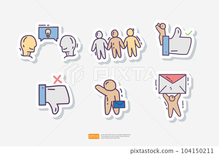 Team Work. Contains team goal, motivation, working group, management, collaboration, cooperation. Hand drawn doodle sticker icon set vector illustration 104150211