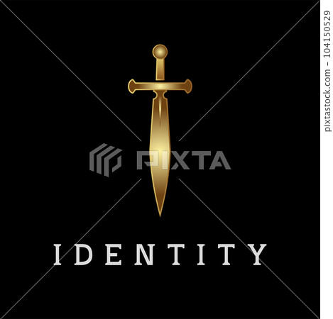 Vintage retro illustration Gold plated ancient royal sword on black background Vintage retro illustration Gold plated ancient royal sword on black background 104150529