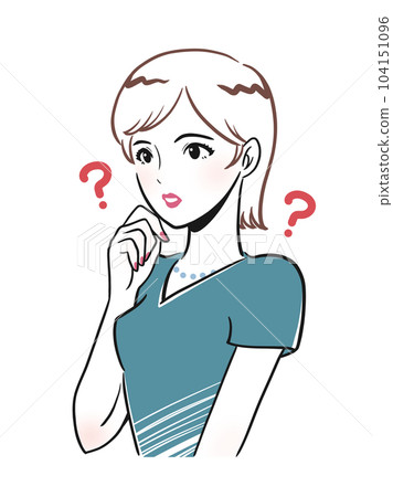 一個優雅的年輕女子帶著疑問的插圖 一個優雅的年輕女子帶著疑問的插圖 104151096