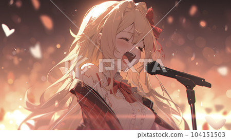 A charismatic female idol who sings in front of a large audience (Generative AI) 104151503