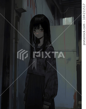 廢墟建築中穿著制服的女學生（生成式 AI） 104151517