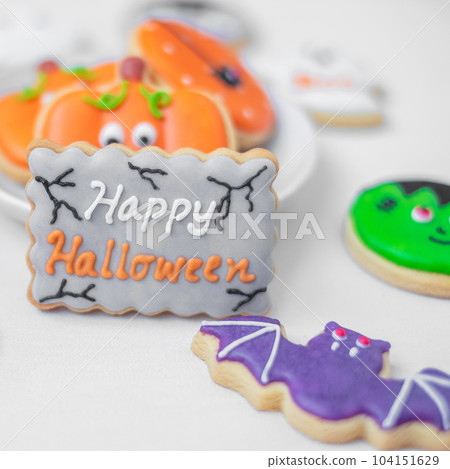 Happy Halloween with funny Cookies; Pumpkin, scary ghost, spooky mummy, bat, frankenstein, dracula and spider. Trick or Threat, Hello October, fall autumn, Traditional, party and holiday concept Happy Halloween with funny Cookies; Pumpkin, scary ghost, spooky mummy, bat, frankenstein, dracula and spider. Trick or Threat, Hello October, fall autumn, Traditional, party and holiday concept 104151629