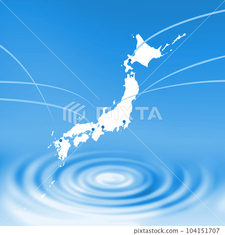日本經濟的漣漪和藍色背景的日本地圖 日本經濟的漣漪和藍色背景的日本地圖 104151707