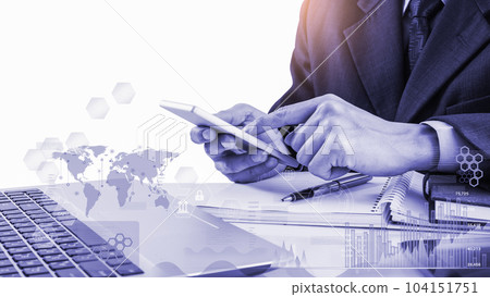 Stock market or forex trading graph and candlestick chart suitable for financial investment concept. Economy trends background for business idea and all art work design. Abstract finance background.. 104151751
