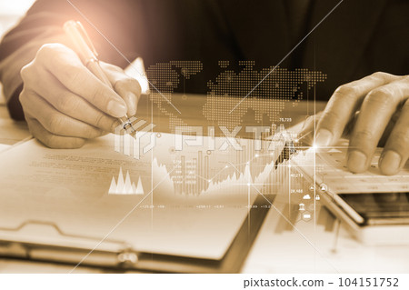 Stock market or forex trading graph and candlestick chart suitable for financial investment concept. Economy trends background for business idea and all art work design. Abstract finance background.. 104151752