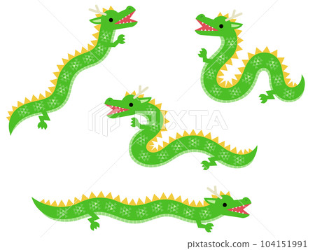 象徵性的綠色細長龍插圖集 象徵性的綠色細長龍插圖集 104151991