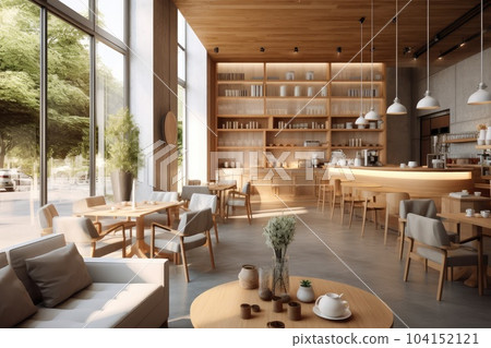Interior design coffee shop view of modern, Soft tones. 104152121