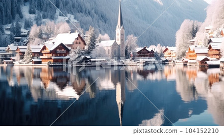 Hallstatt city during winter time, View of beautiful magic village. Hallstatt city during winter time, View of beautiful magic village. 104152210