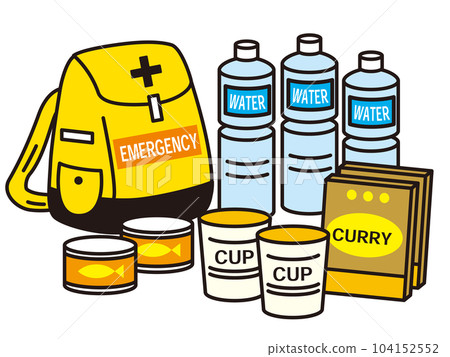Illustration of an emergency bag English notation 104152552