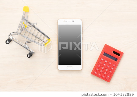 Smartphone cart calculator shopping image 104152889