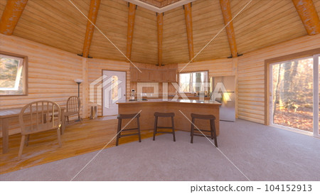 One room with wooden interior 104152913