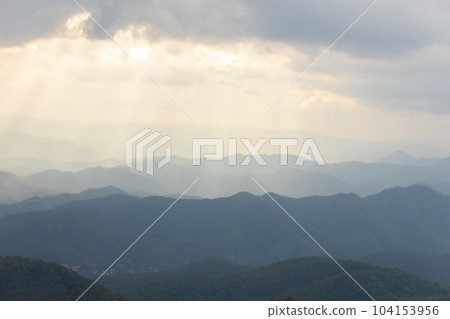 Top view Landscape of Morning Mist with Mountain Layer at Sapan nan thailand Top view Landscape of Morning Mist with Mountain Layer at Sapan nan thailand 104153956